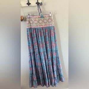 Boho Chic Floral Skirt in Blue and Pink